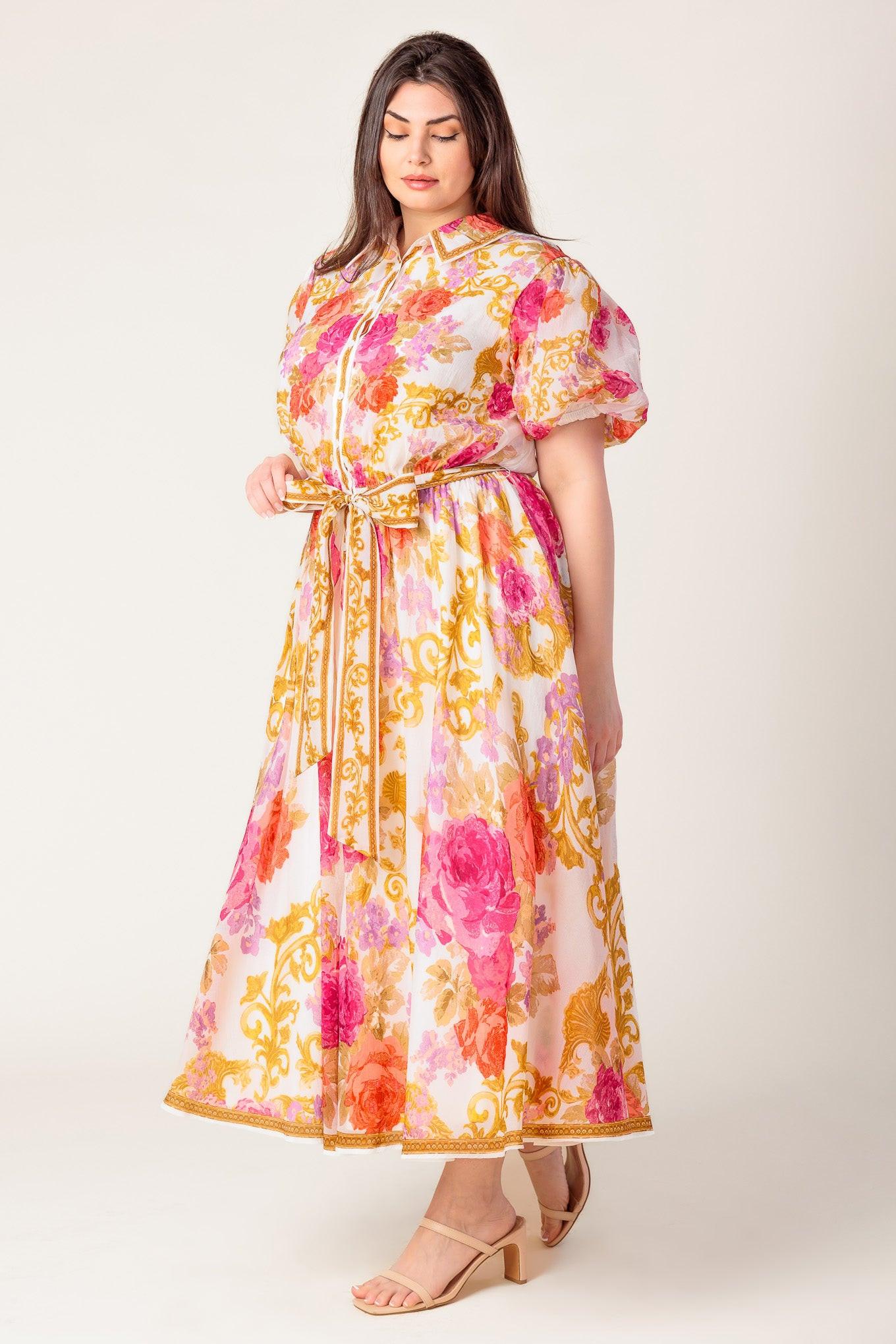 GARDEN TAPESTRY IVORY FLORAL WOVEN MIDI DRESS Flying Tomato
