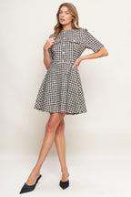 ELEGANT CHECK TWEED MINI DRESS Flying Tomato