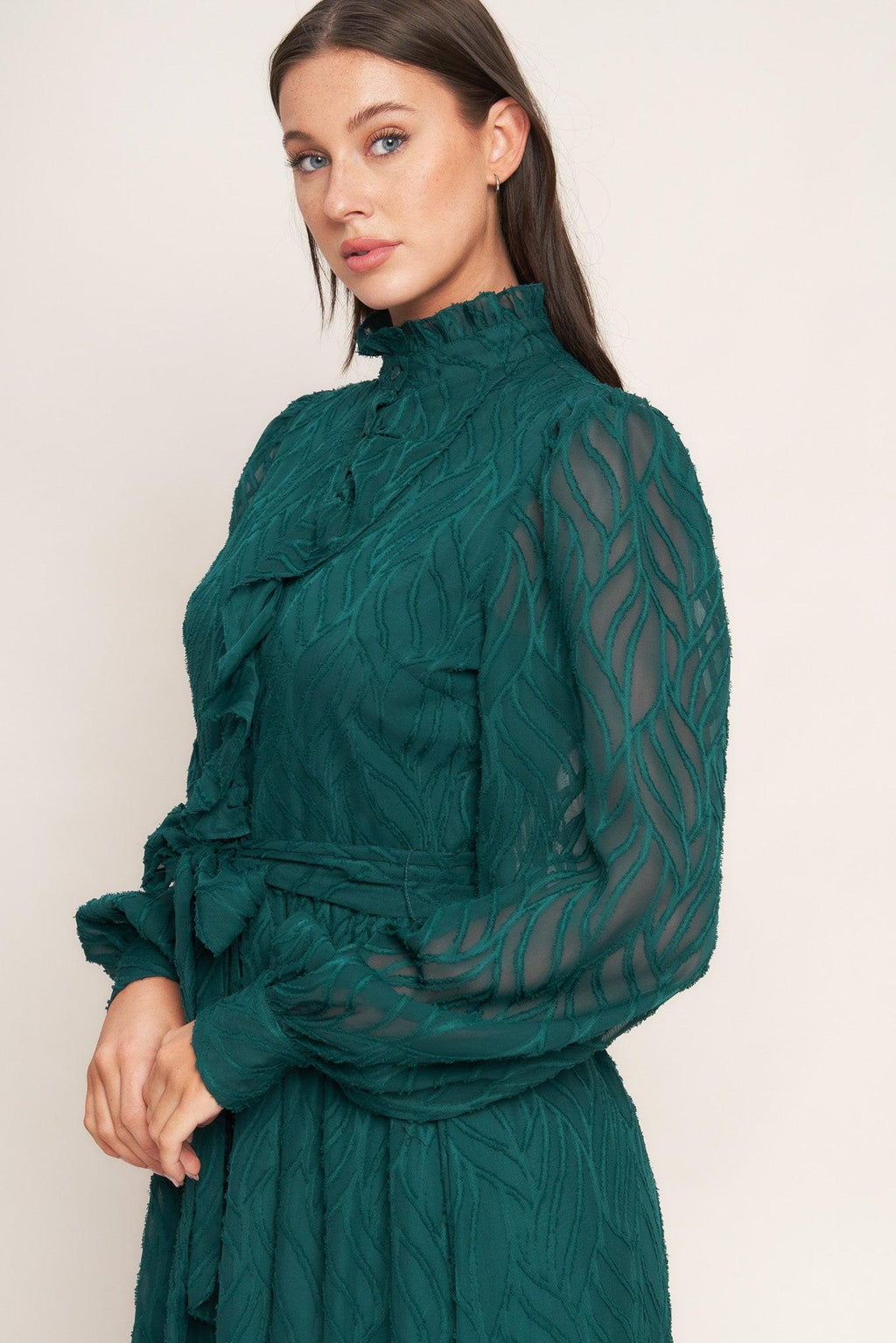 EMERALD WHISPER WOVEN MIDI DRESS Flying Tomato