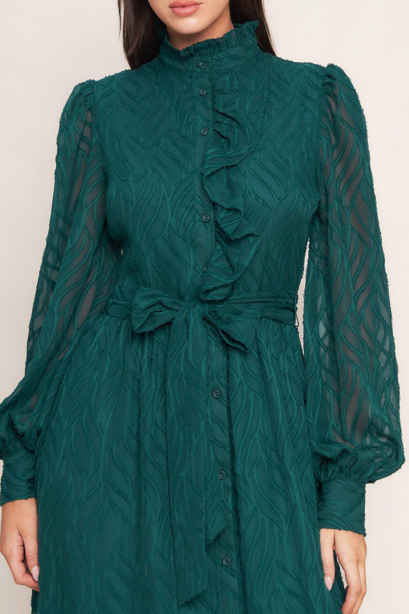 EMERALD WHISPER WOVEN MIDI DRESS Flying Tomato