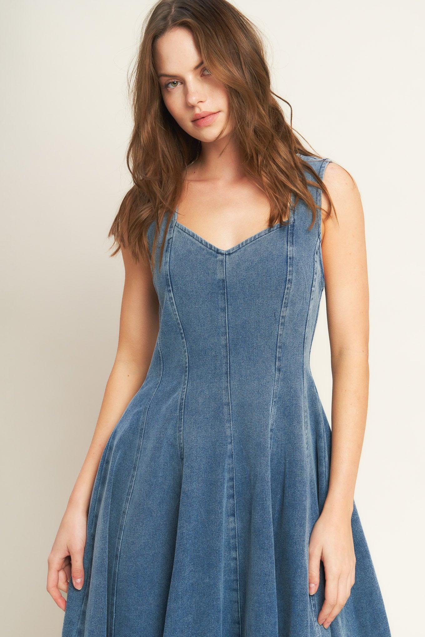 STARS AHEAD DENIM MIDI DRESS Flying Tomato