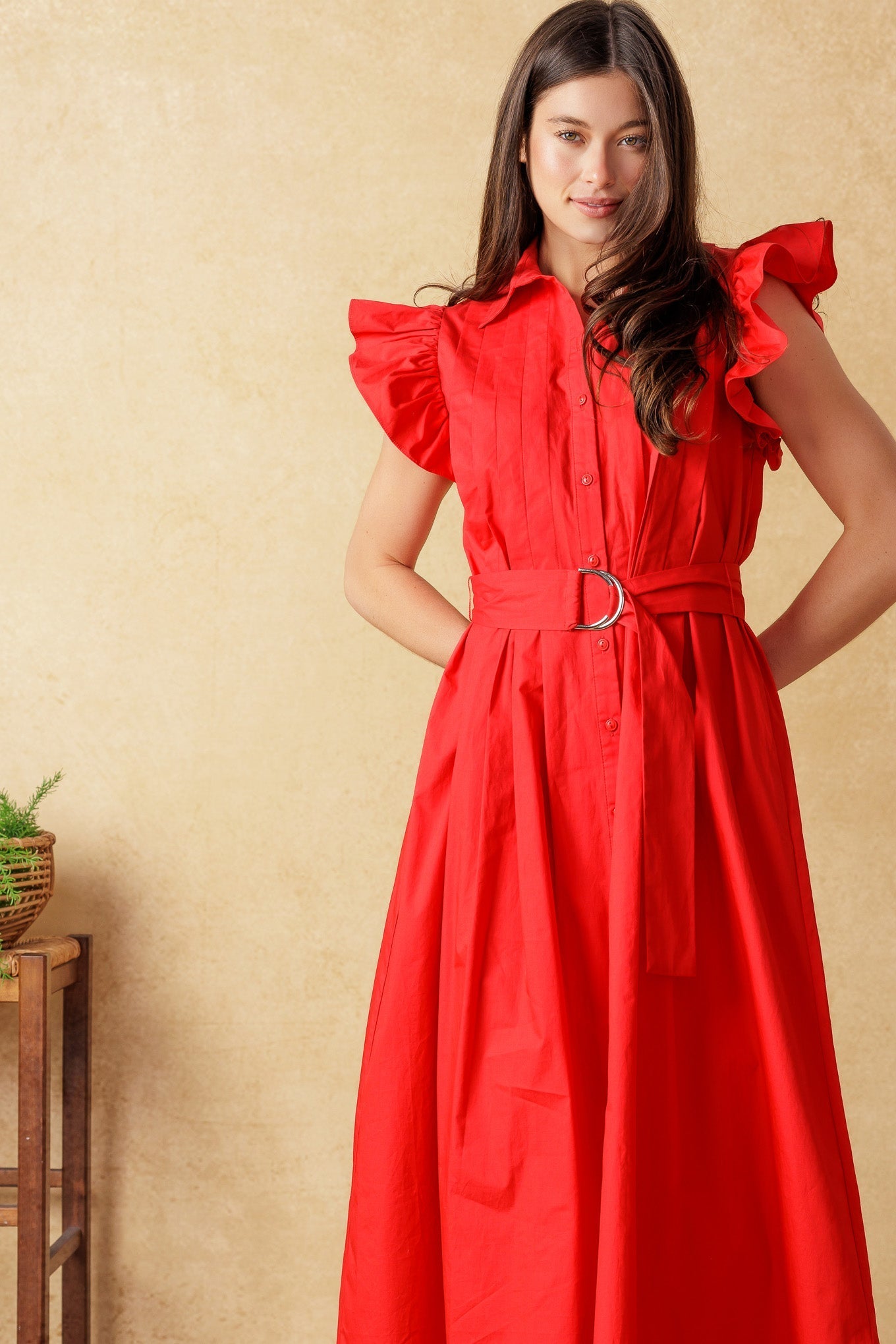 GLIMPSE IN TIME WOVEN MIDI DRESS Flying Tomato