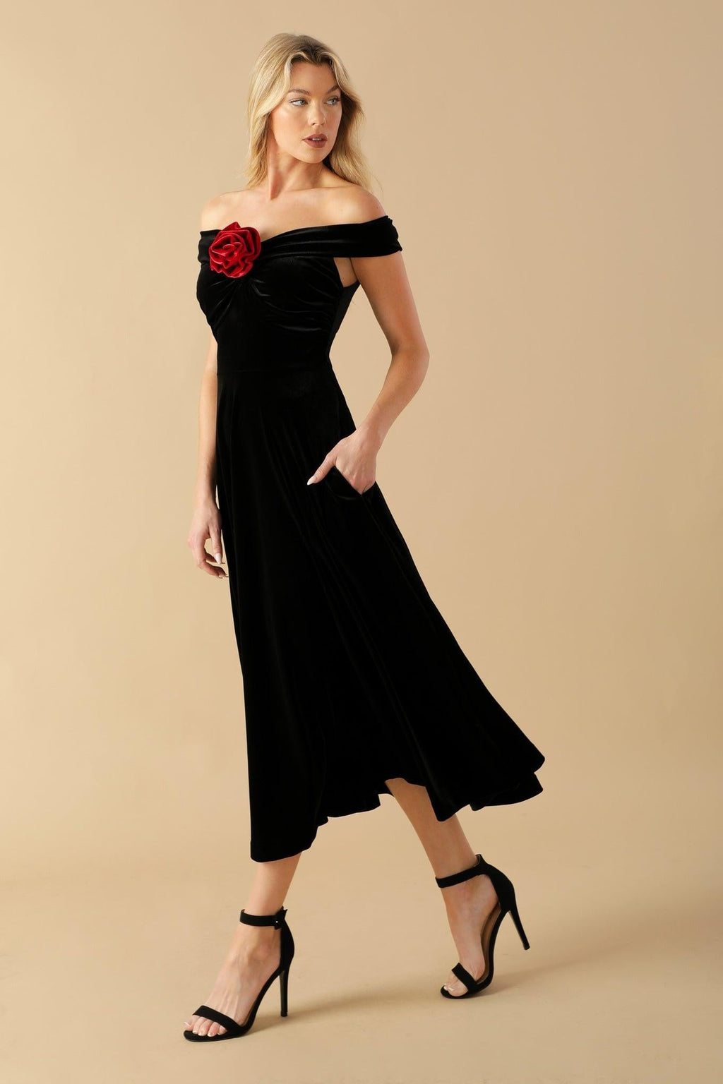 BE THERE FOR YOU VELVET MIDI DRESS Flying Tomato