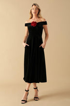 BE THERE FOR YOU VELVET MIDI DRESS Flying Tomato