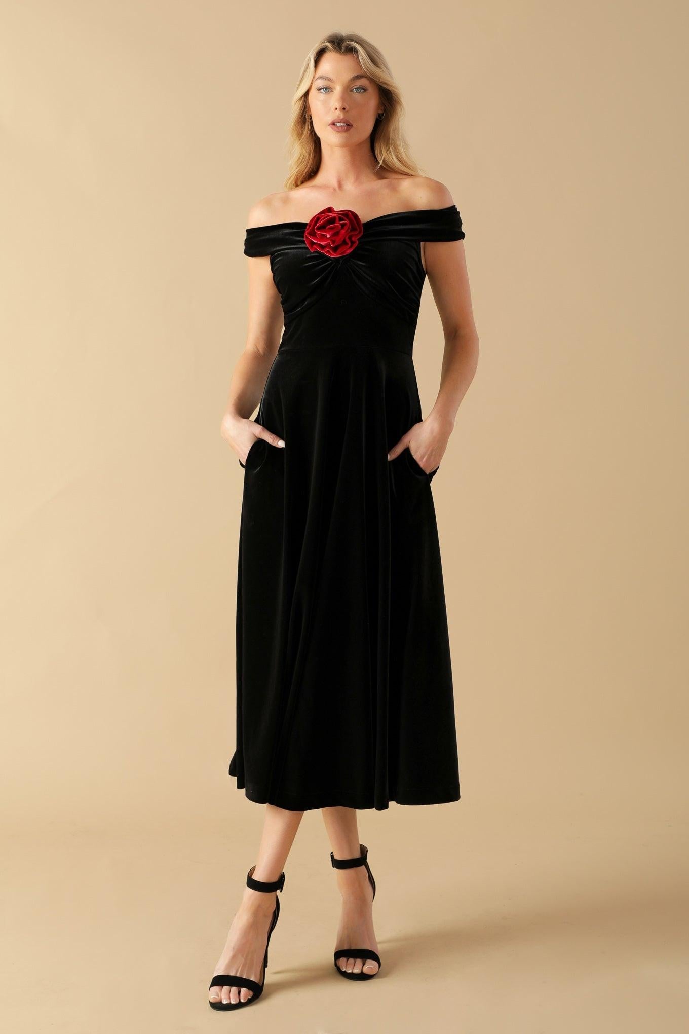 BE THERE FOR YOU VELVET MIDI DRESS Flying Tomato