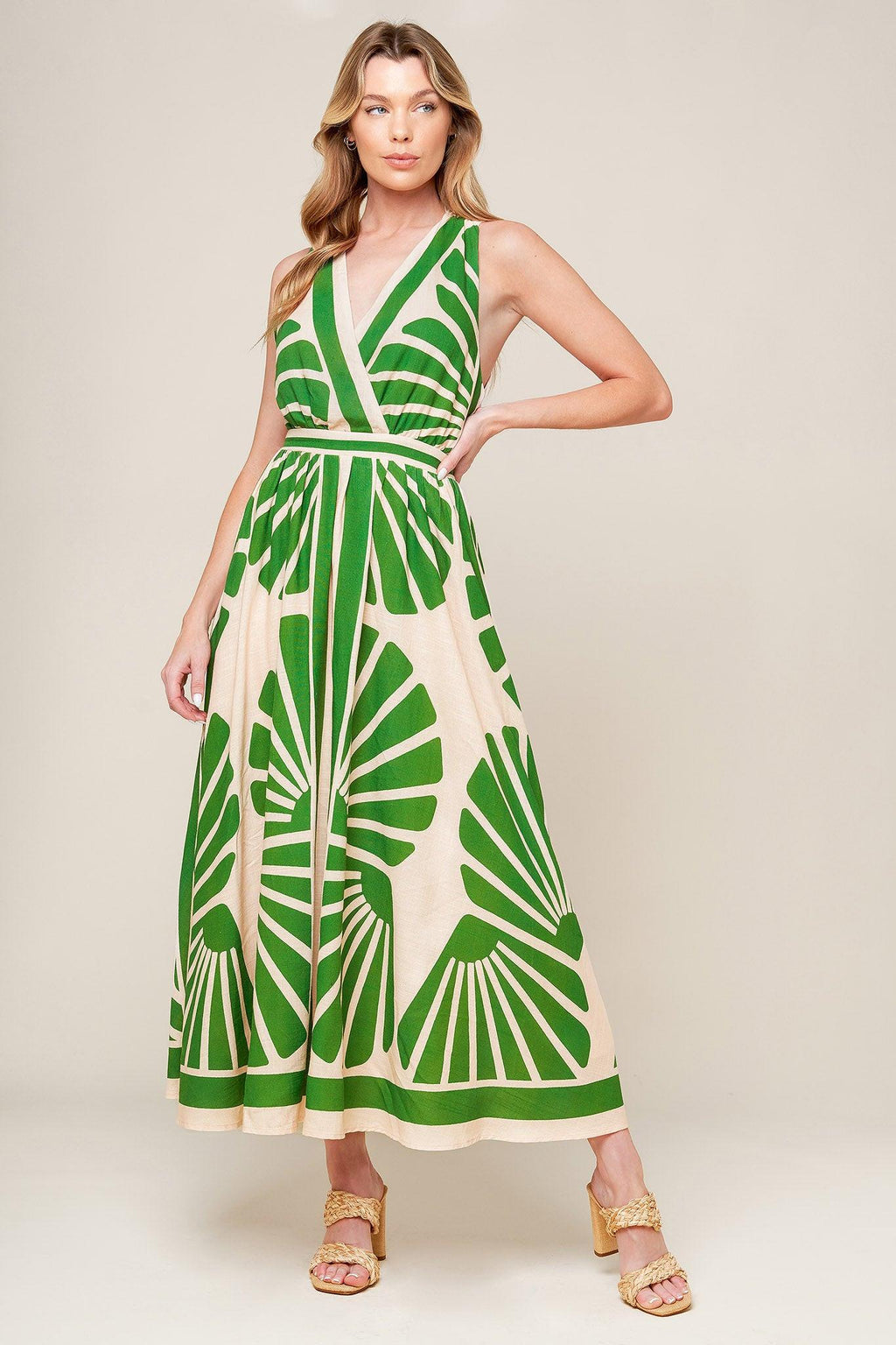 SWEPT ME OFF MY FEET GREEN WOVEN MIDI DRESS Flying Tomato