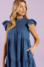 MATCH MY ENERGY WOVEN CHAMBRAY MINI DRESS Flying Tomato