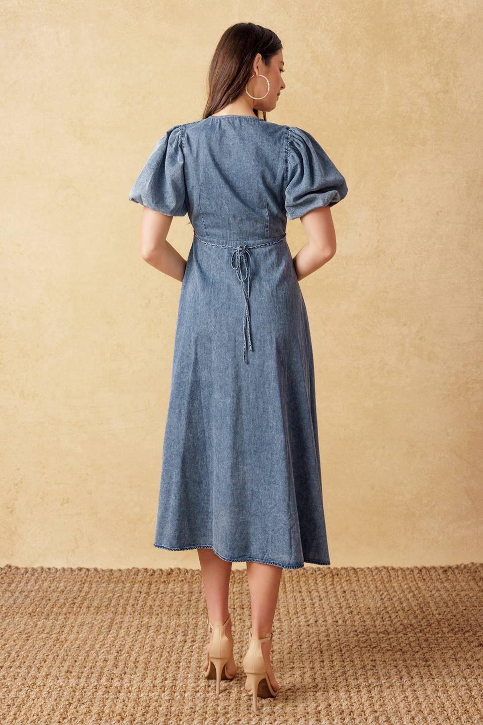 FOREVER MINE LIGHT WEIGHT DENIM MIDI DRESS Flying Tomato