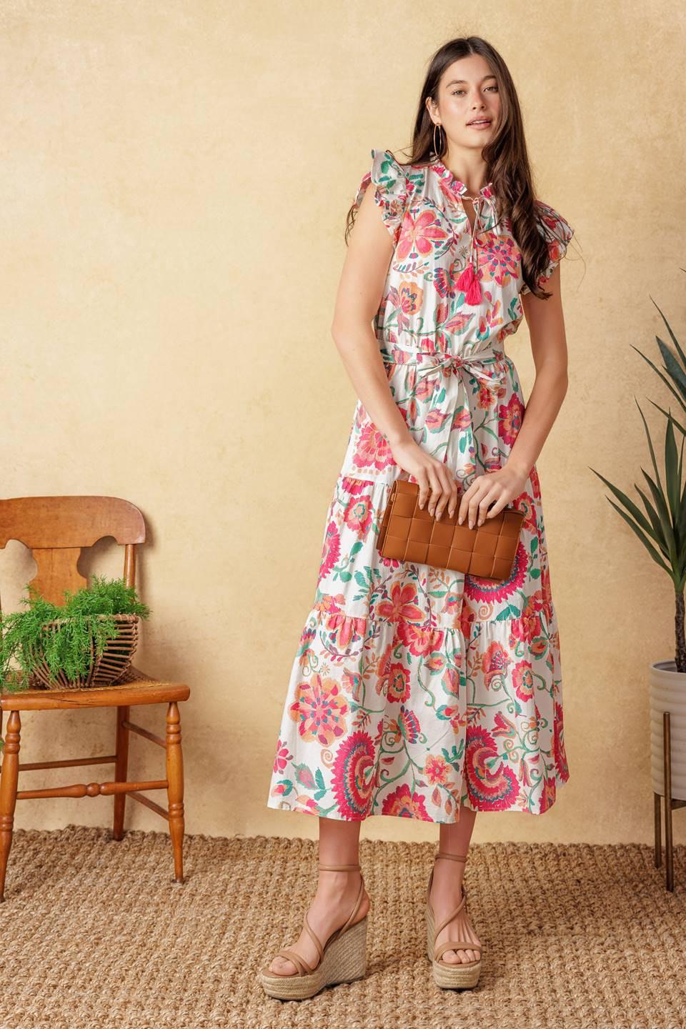 BRIGHT MOMENTS WOVEN MIDI DRESS Flying Tomato
