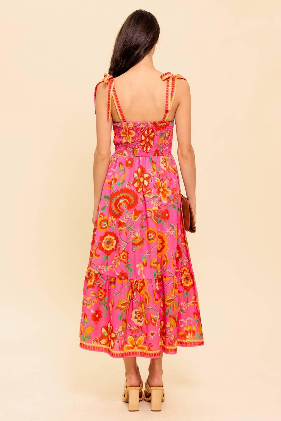 GARDEN GATHERING PINK WOVEN MIDI DRESS Flying Tomato