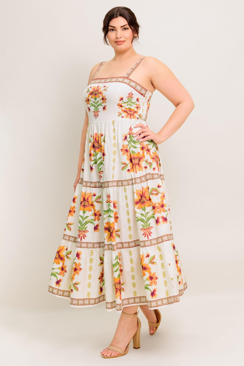 LOVELIEST MUSE IVORY WOVEN MIDI DRESS Flying Tomato