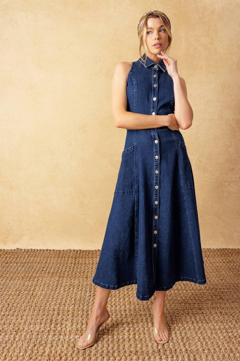 COOL GIRL DENIM MIDI DRESS Flying Tomato