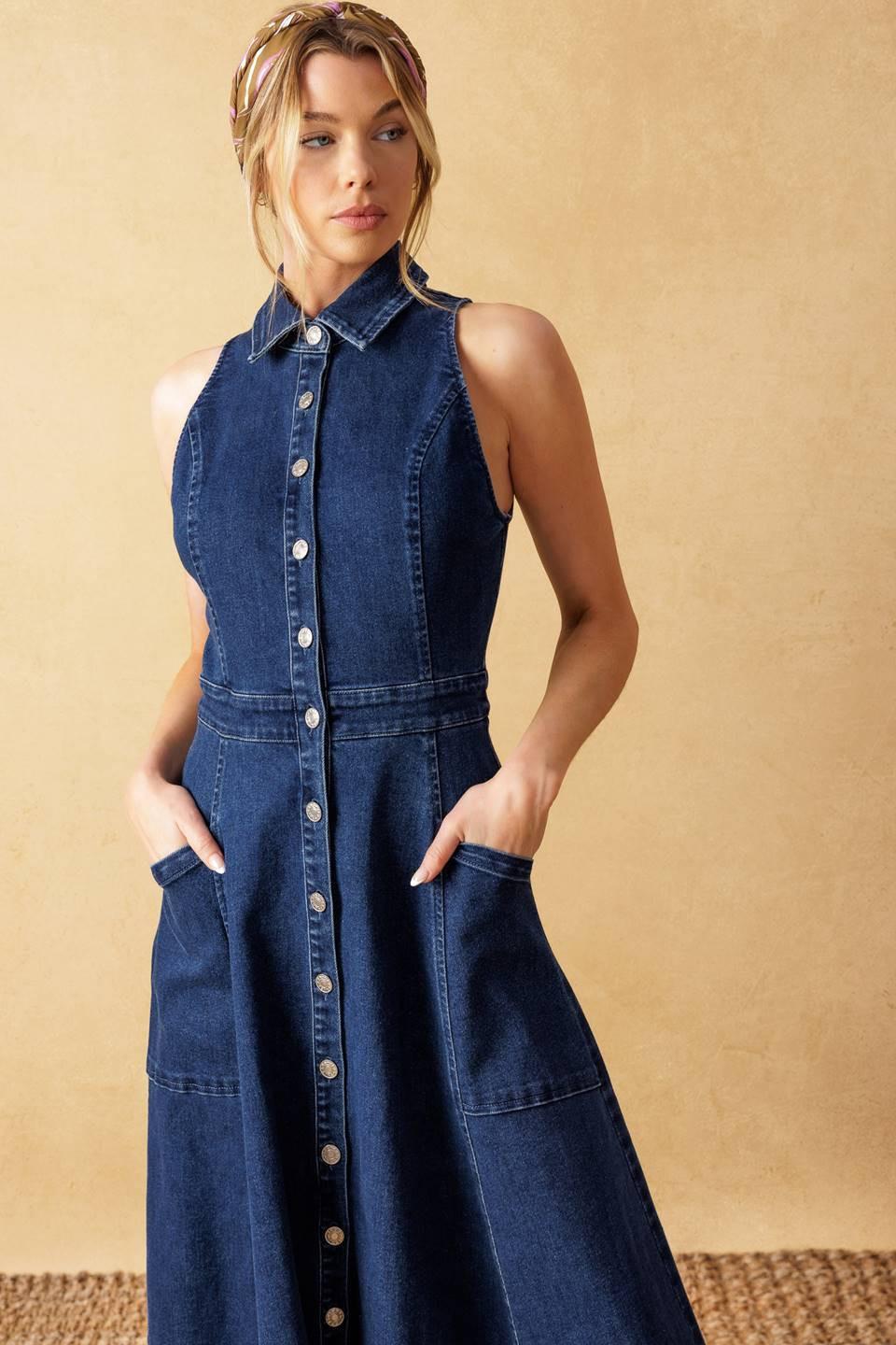 COOL GIRL DENIM MIDI DRESS Flying Tomato