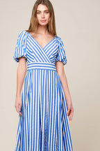 SUNSET STEPS BLUE WOVEN MIDI DRESS Flying Tomato