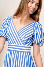 SUNSET STEPS BLUE WOVEN MIDI DRESS Flying Tomato