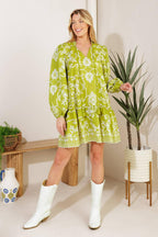 CATCHING FLIGHTS LIME WOVEN MNI DRESS Flying Tomato