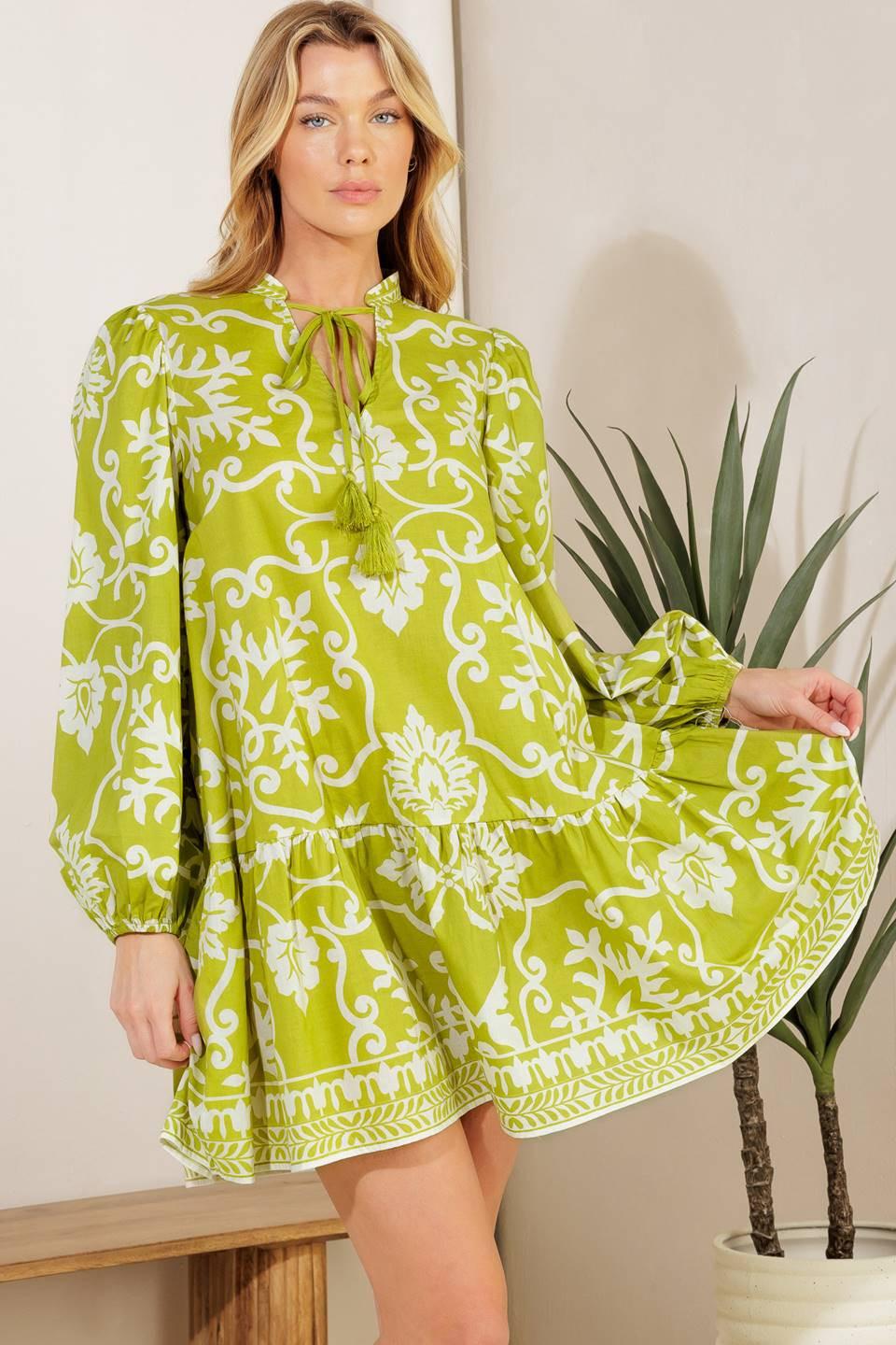 CATCHING FLIGHTS LIME WOVEN MNI DRESS Flying Tomato