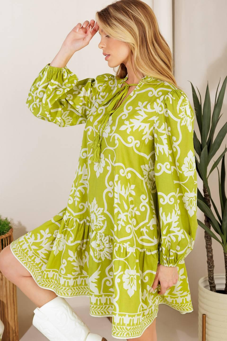 CATCHING FLIGHTS LIME WOVEN MNI DRESS Flying Tomato