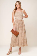 VALHALLA BROWN STRIPED WOVEN MIDI DRESS Flying Tomato