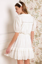 STARLIGHT SOIREE WOVEN EYELET MINI DRESS Flying Tomato