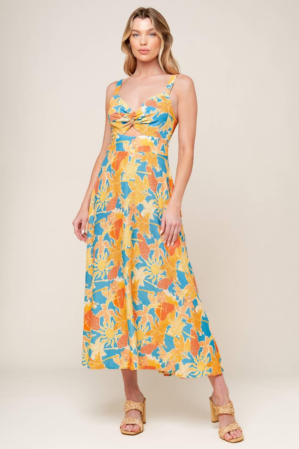 TWIRL ME BLUE WOVEN MIDI DRESS Flying Tomato