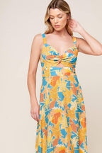 TWIRL ME BLUE WOVEN MIDI DRESS Flying Tomato