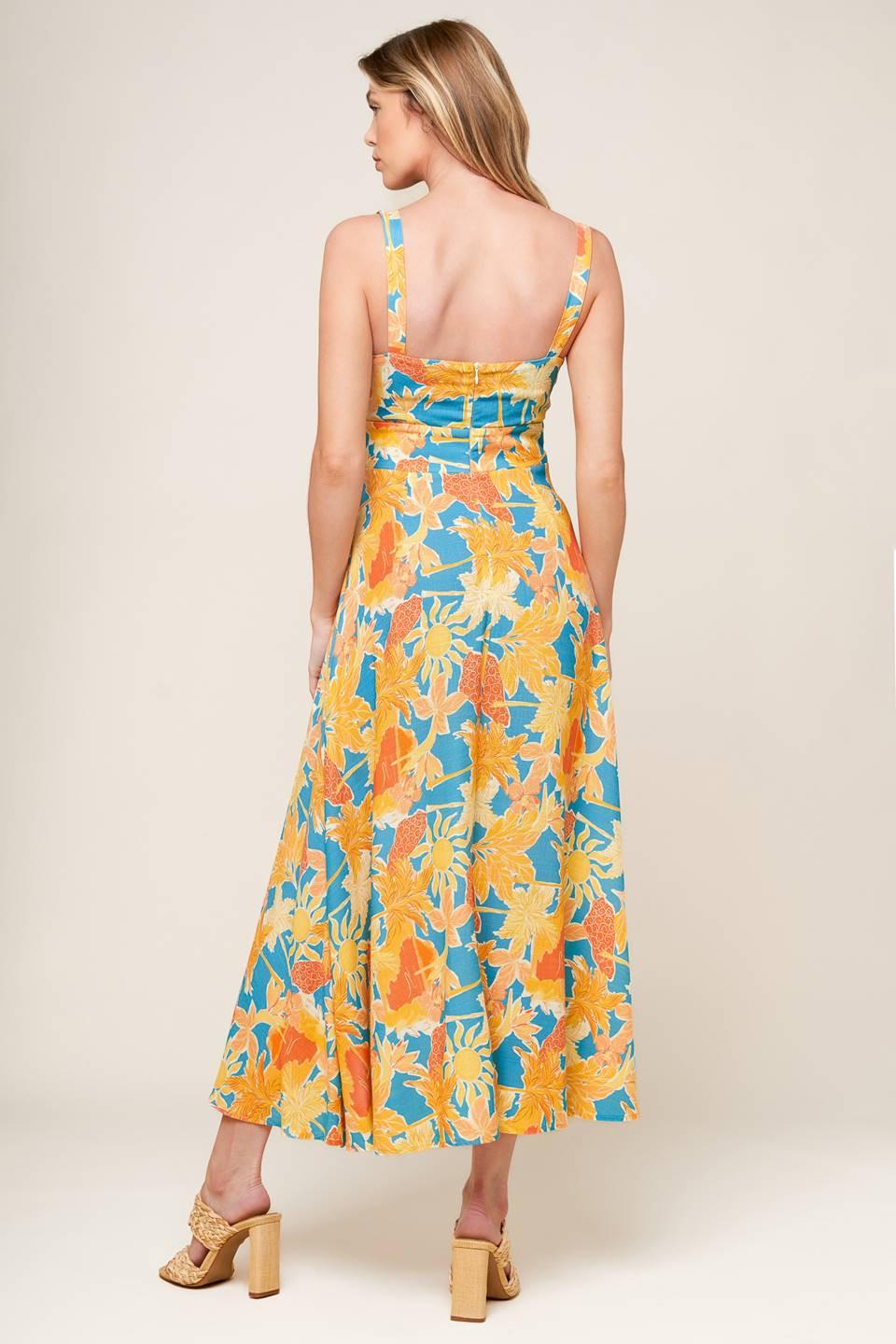 TWIRL ME BLUE WOVEN MIDI DRESS Flying Tomato