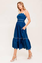 RUSTIC DREAM NAVY WOVEN MIDI DRESS Flying Tomato