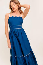 RUSTIC DREAM NAVY WOVEN MIDI DRESS Flying Tomato