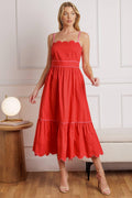RUSTIC DREAM RED WOVEN MIDI DRESS Flying Tomato
