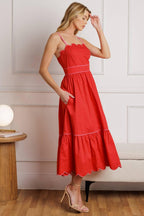 RUSTIC DREAM RED WOVEN MIDI DRESS Flying Tomato