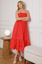 RUSTIC DREAM RED WOVEN MIDI DRESS Flying Tomato