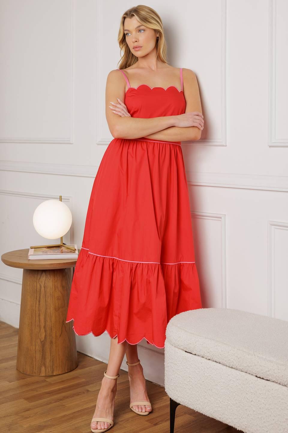 RUSTIC DREAM RED WOVEN MIDI DRESS Flying Tomato