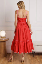 RUSTIC DREAM RED WOVEN MIDI DRESS Flying Tomato