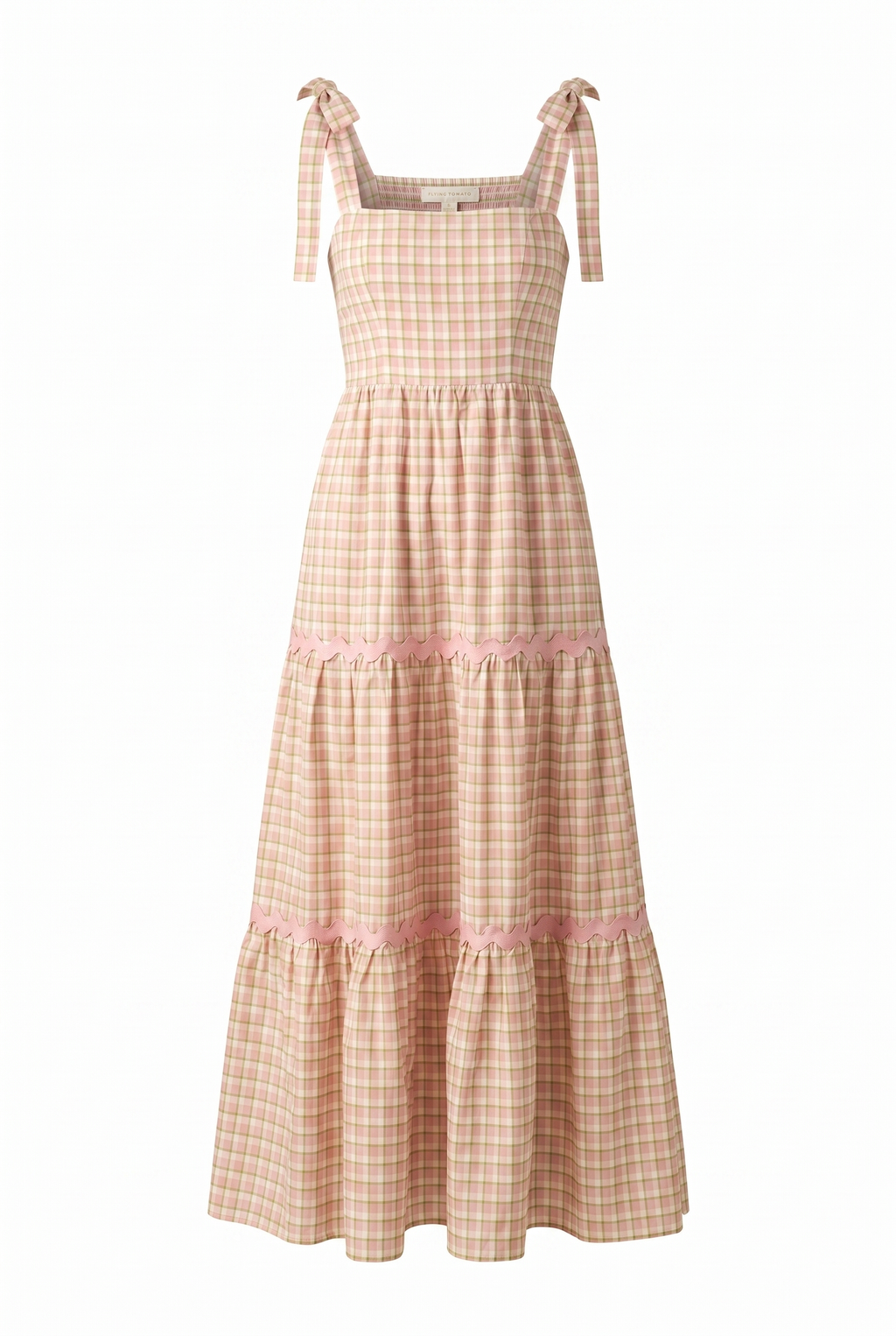 IMAGINE THAT GREEN PINK PLAID MIDI DRESS Flying Tomato