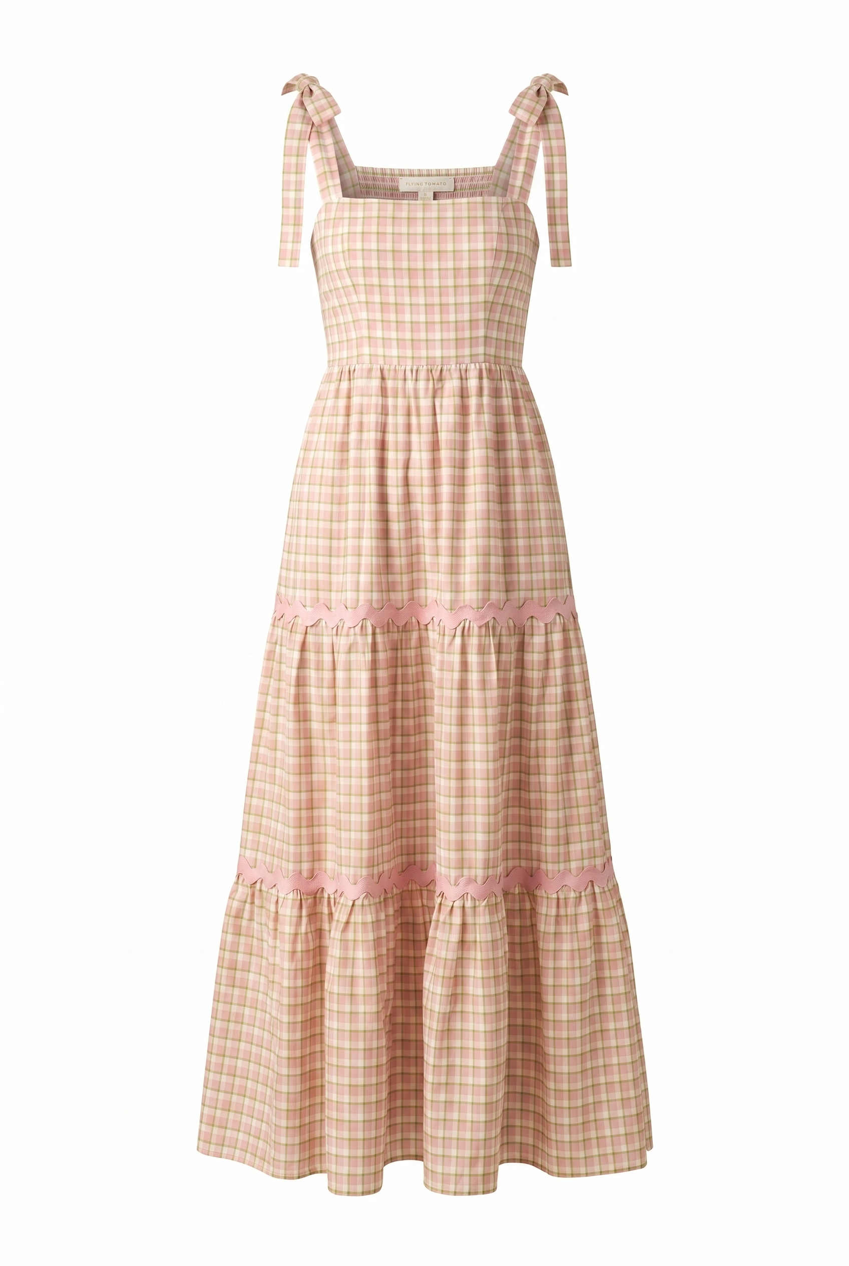 IMAGINE THAT GREEN PINK PLAID MIDI DRESS Flying Tomato