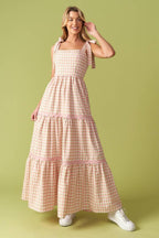 IMAGINE THAT GREEN PINK PLAID MIDI DRESS Flying Tomato