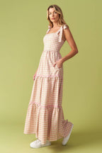 IMAGINE THAT GREEN PINK PLAID MIDI DRESS Flying Tomato