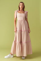 IMAGINE THAT GREEN PINK PLAID MIDI DRESS Flying Tomato