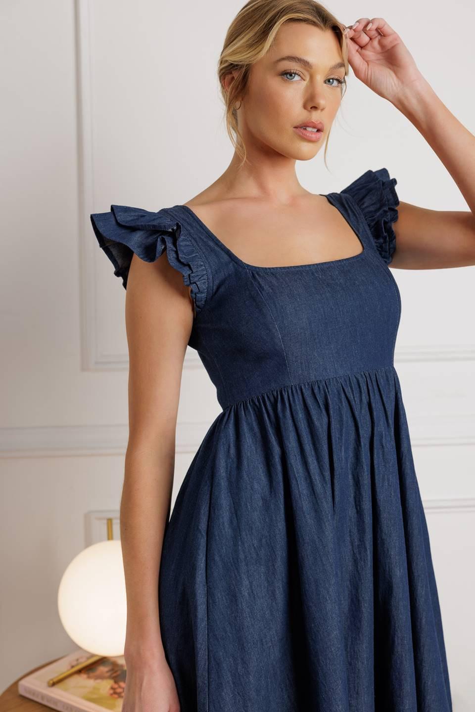 KILLING TIME CHAMBRAY MIDI DRESS Flying Tomato