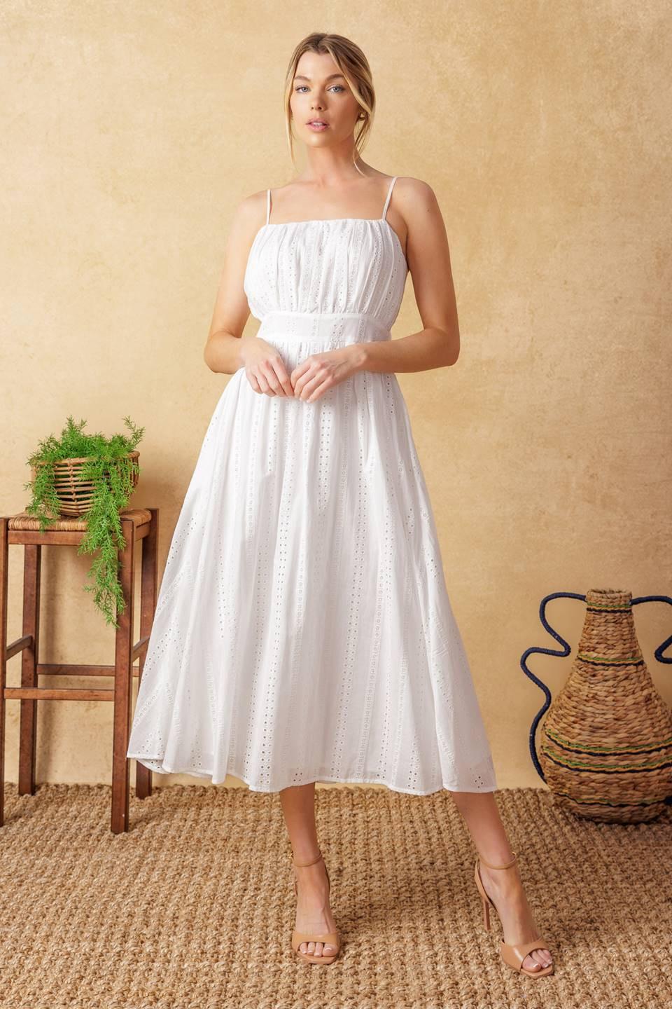 BACK AND FORTH EYELET MIDI DRESS Flying Tomato
