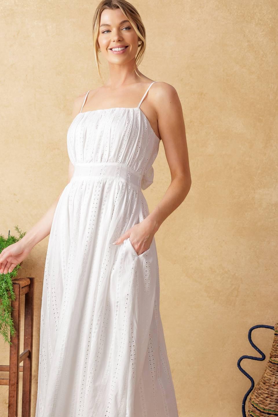 BACK AND FORTH EYELET MIDI DRESS Flying Tomato