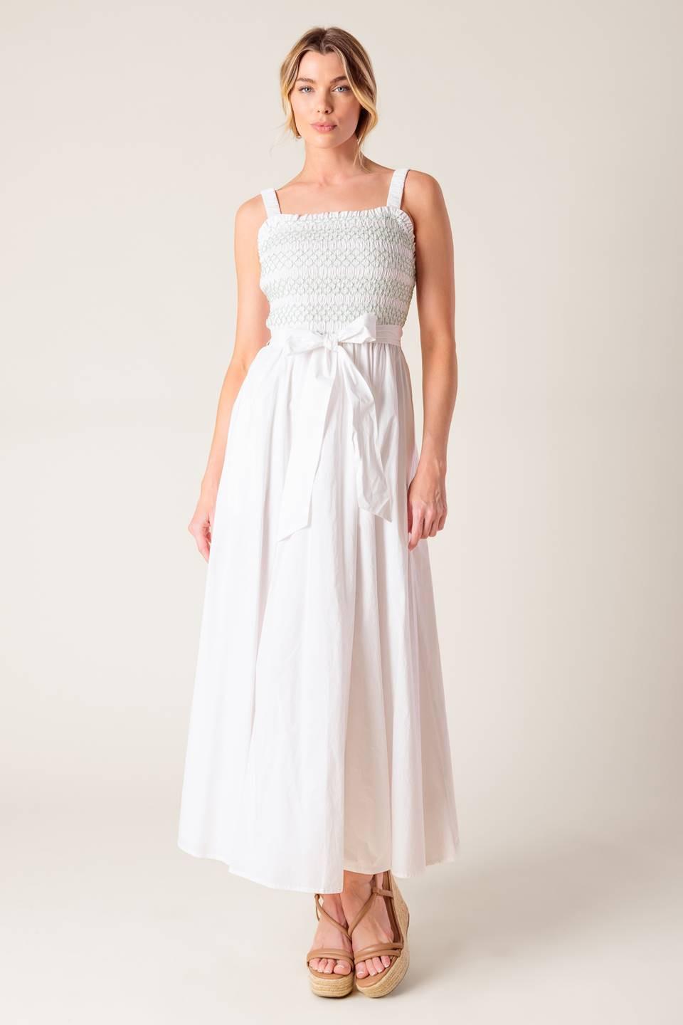 ROMINA BRODERIE WOVEN MIDI DRESS Flying Tomato