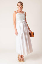 ROMINA BRODERIE WOVEN MIDI DRESS Flying Tomato