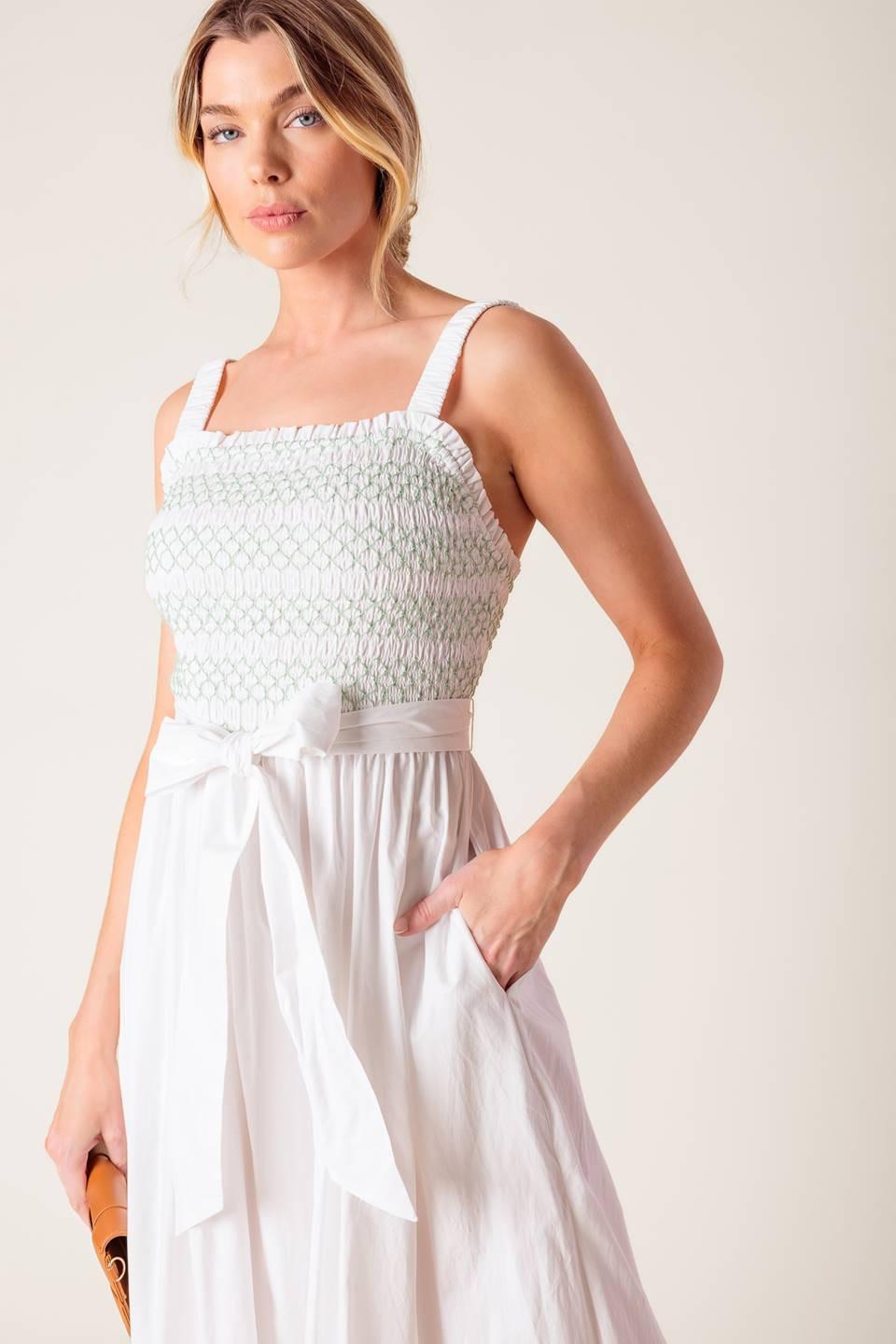 ROMINA BRODERIE WOVEN MIDI DRESS Flying Tomato