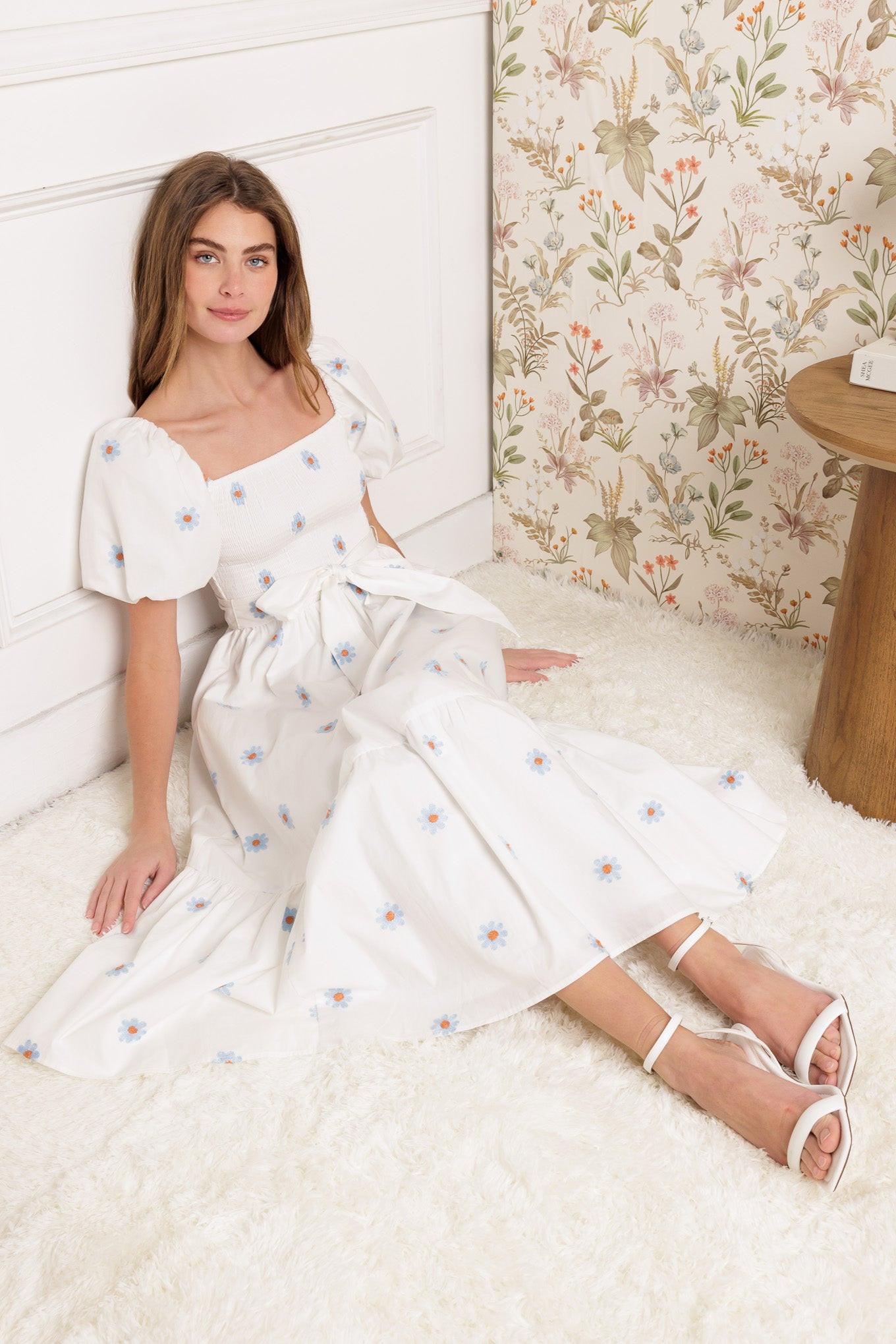 LUXE LAGOON EMBROIDERED MIDI DRESS Flying Tomato