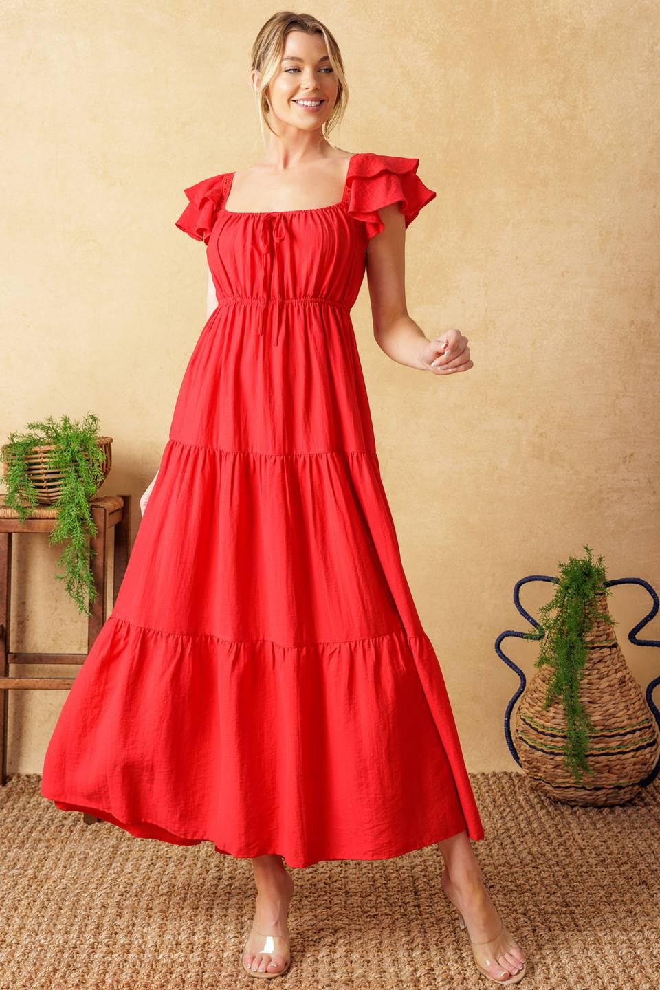 GET WITH IT WOVEN MIDI DRESS Flying Tomato
