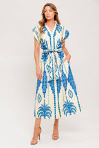 SOFTLY SPOKEN BLUE WOVEN MIDI DRESS Flying Tomato