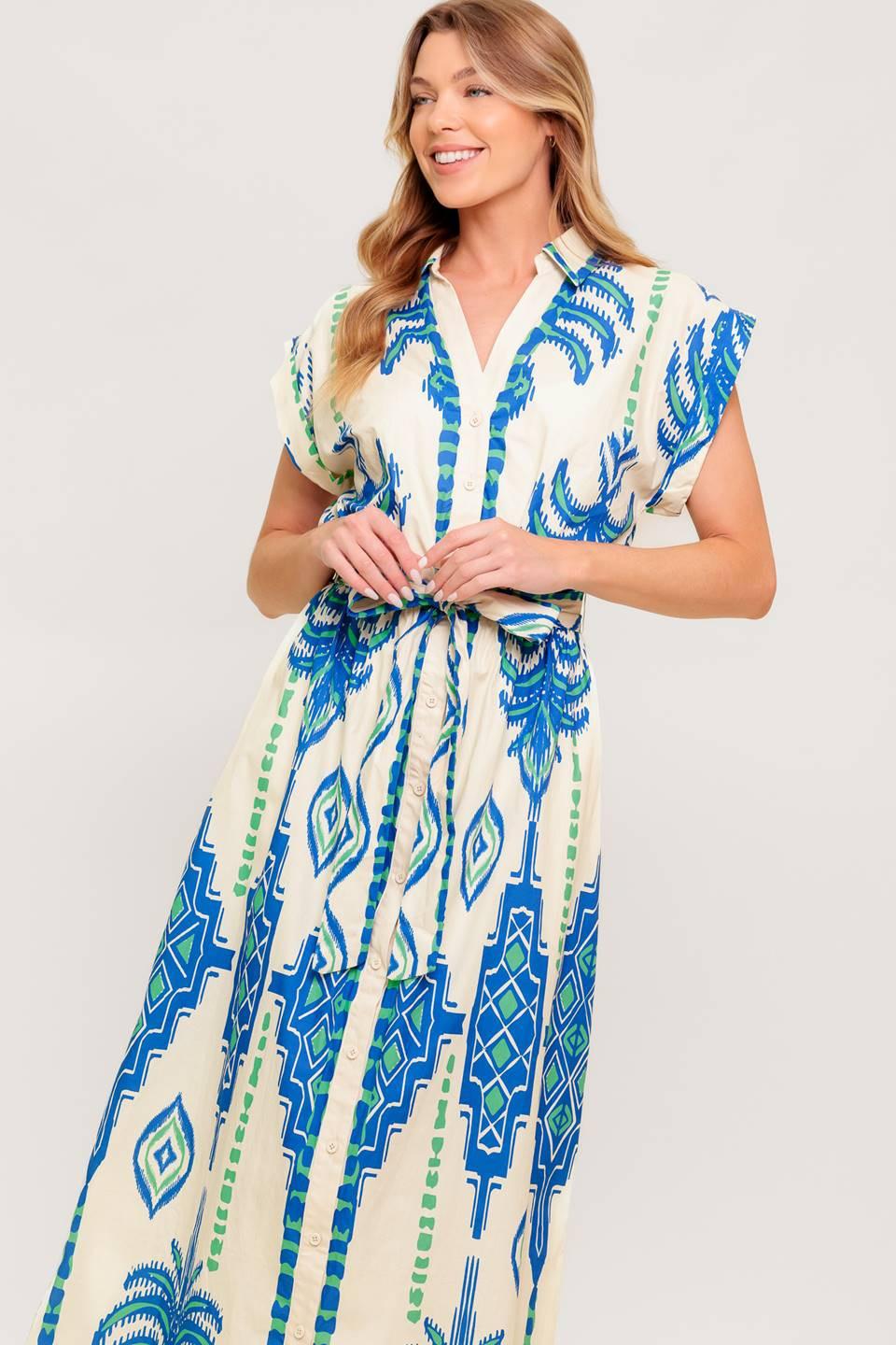 SOFTLY SPOKEN BLUE WOVEN MIDI DRESS Flying Tomato