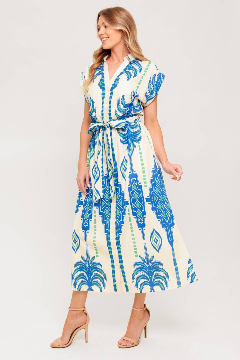 SOFTLY SPOKEN BLUE WOVEN MIDI DRESS Flying Tomato